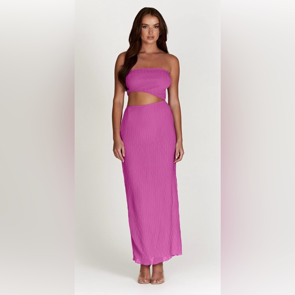 Meshki Christine Wave Pleat Maxi Dress with Cut Out in Rose Pink
